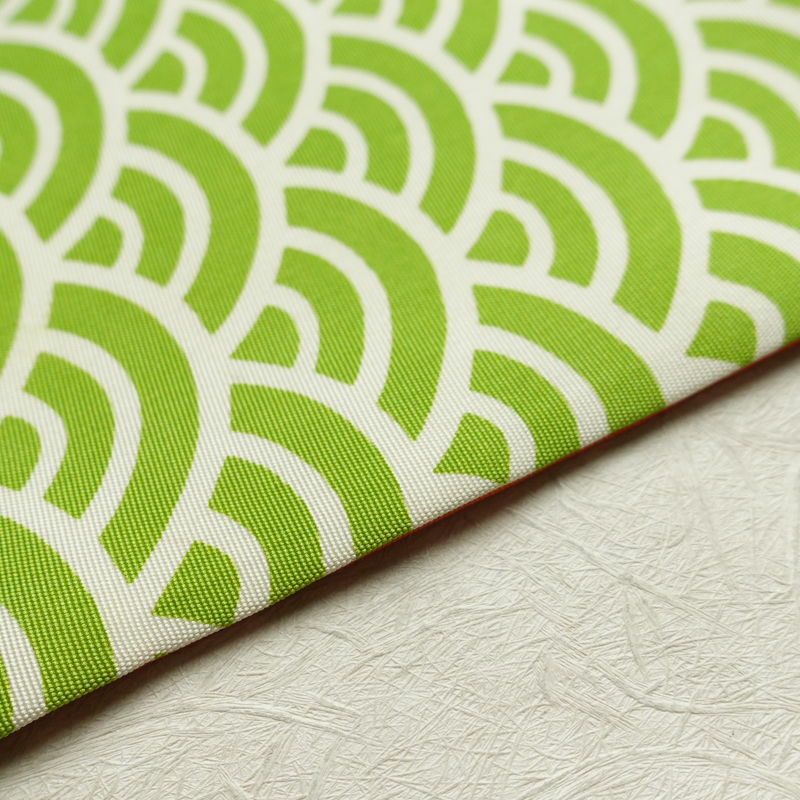 名古屋帯 全通柄 良品 正絹 青海波 流水・波柄 名古屋仕立て 帯 緑・うぐいす色_画像11