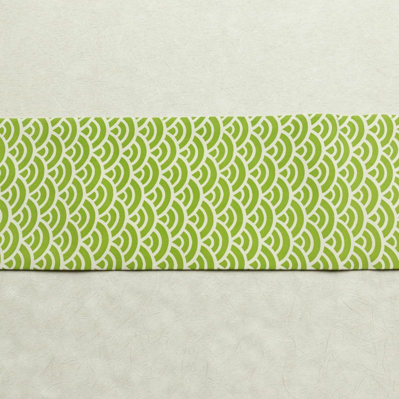 名古屋帯 全通柄 良品 正絹 青海波 流水・波柄 名古屋仕立て 帯 緑・うぐいす色_画像12