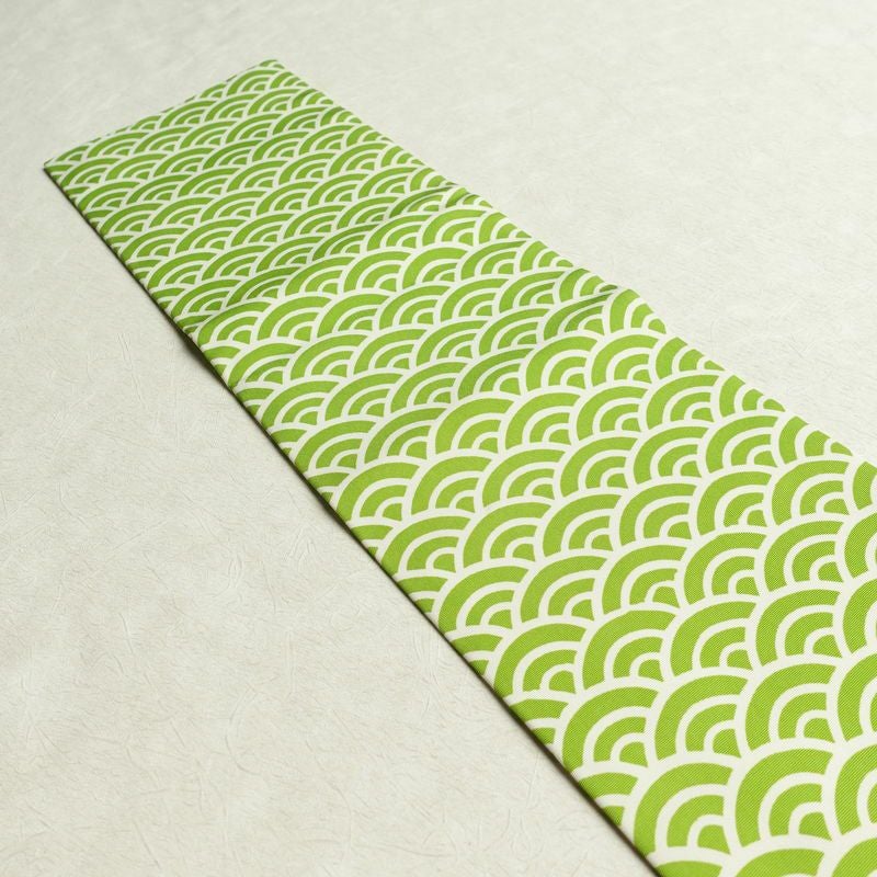 名古屋帯 全通柄 良品 正絹 青海波 流水・波柄 名古屋仕立て 帯 緑・うぐいす色_画像13