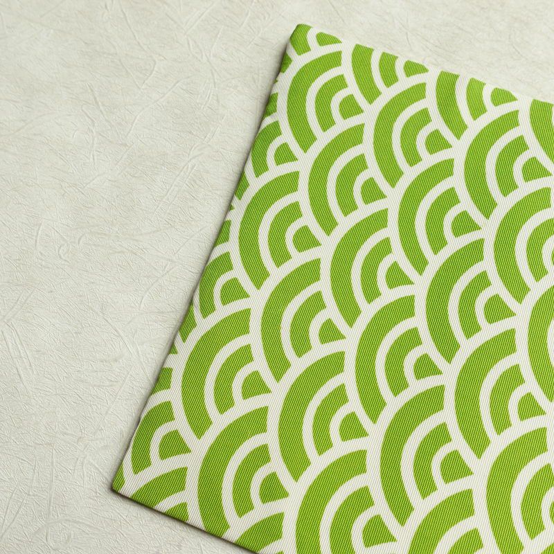 名古屋帯 全通柄 良品 正絹 青海波 流水・波柄 名古屋仕立て 帯 緑・うぐいす色_画像14