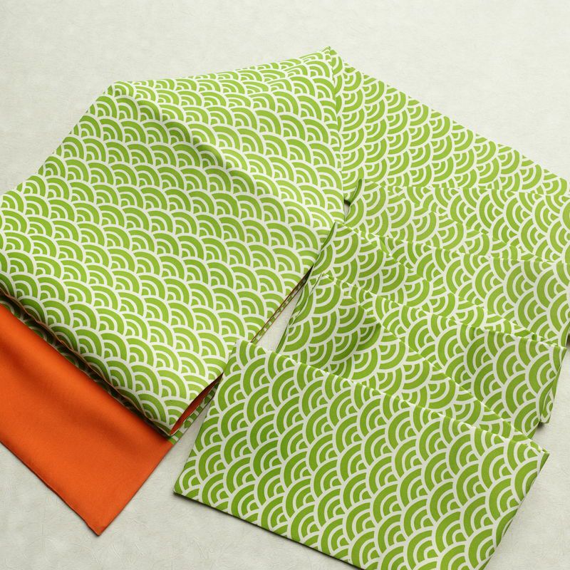 名古屋帯 全通柄 良品 正絹 青海波 流水・波柄 名古屋仕立て 帯 緑・うぐいす色_画像15