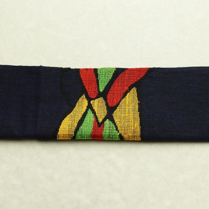 名古屋帯 太鼓柄 美品 正絹 幾何学柄・抽象柄 松葉仕立て 帯 青・紺_画像13