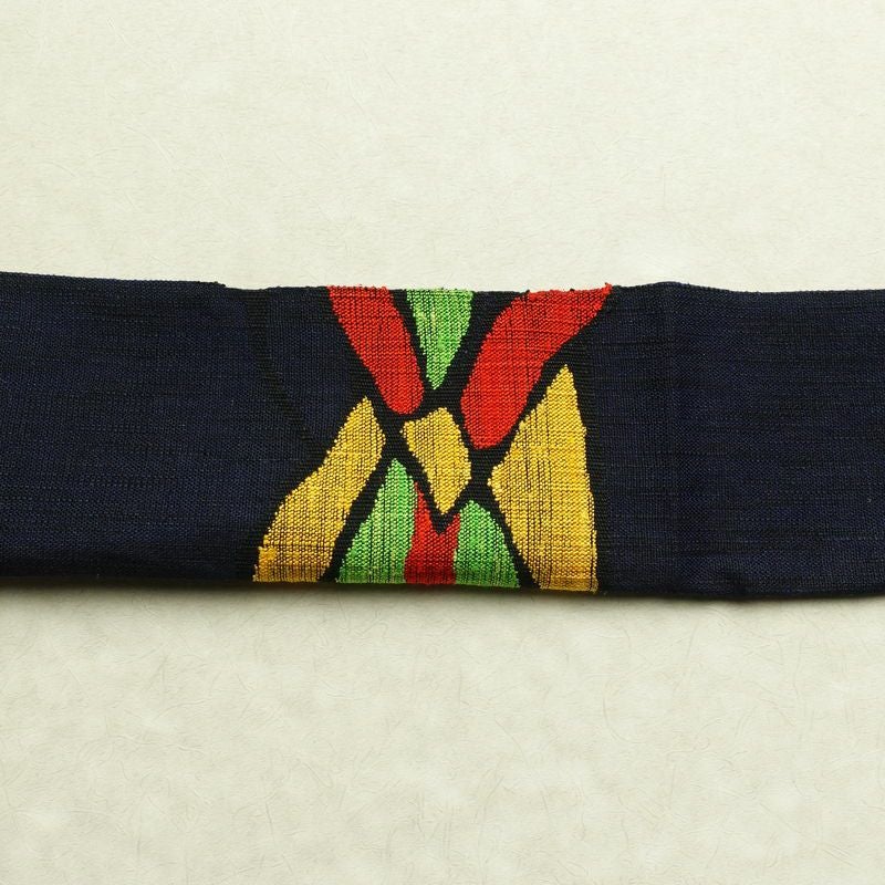 名古屋帯 太鼓柄 美品 正絹 幾何学柄・抽象柄 松葉仕立て 帯 青・紺_画像14