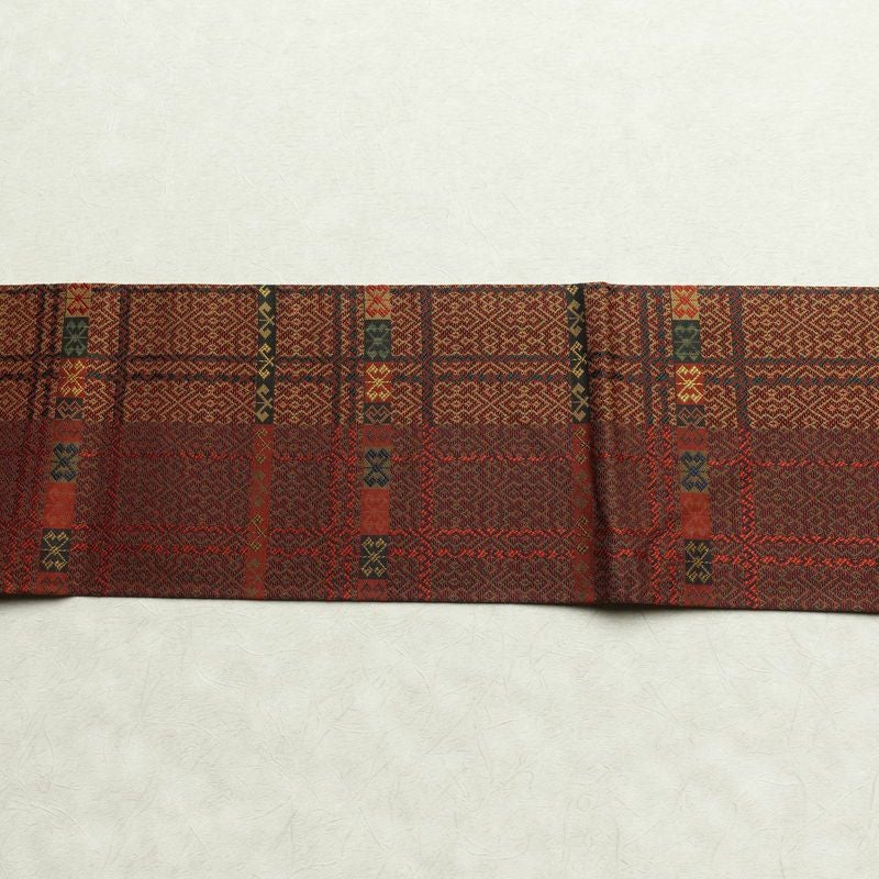 名古屋帯 全通柄 美品 正絹 幾何学柄・抽象柄 名古屋仕立て 帯 多色使い_画像14