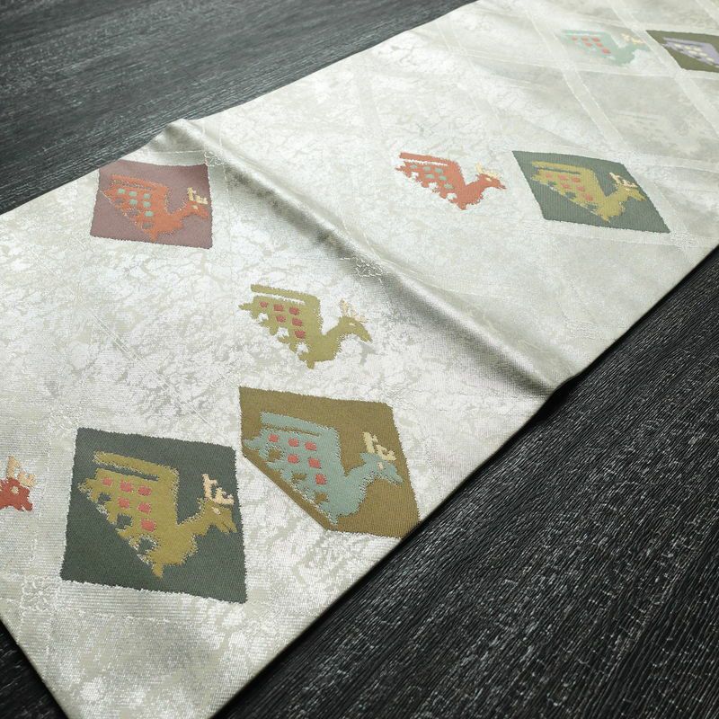 名古屋帯 六通柄 正絹 幾何学柄・抽象柄 名古屋仕立て 箔 帯 金・銀_画像7