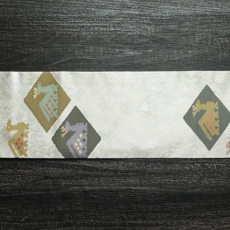 名古屋帯 六通柄 正絹 幾何学柄・抽象柄 名古屋仕立て 箔 帯 金・銀_画像12