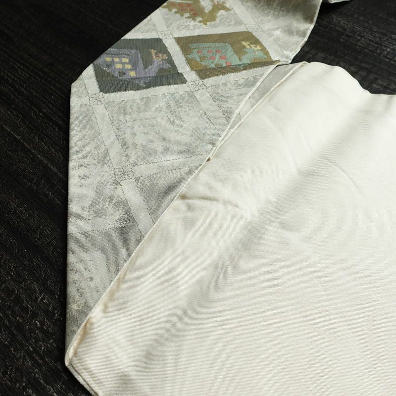 名古屋帯 六通柄 正絹 幾何学柄・抽象柄 名古屋仕立て 箔 帯 金・銀_画像20