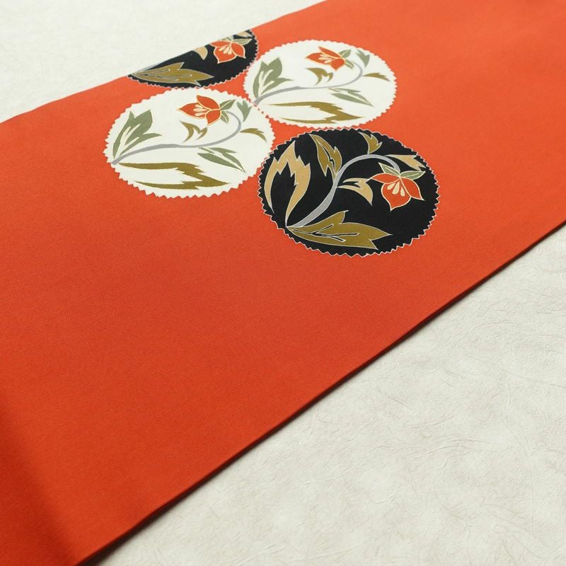 名古屋帯 太鼓柄 良品 金駒刺繍 正絹 花柄 名古屋仕立て 帯 橙_画像12