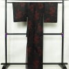 盛夏 良品 夏用 しつけ糸付き 正絹 花柄 単衣仕立て 身丈162.5cm 裄丈66.5cm 着物 黒_画像2