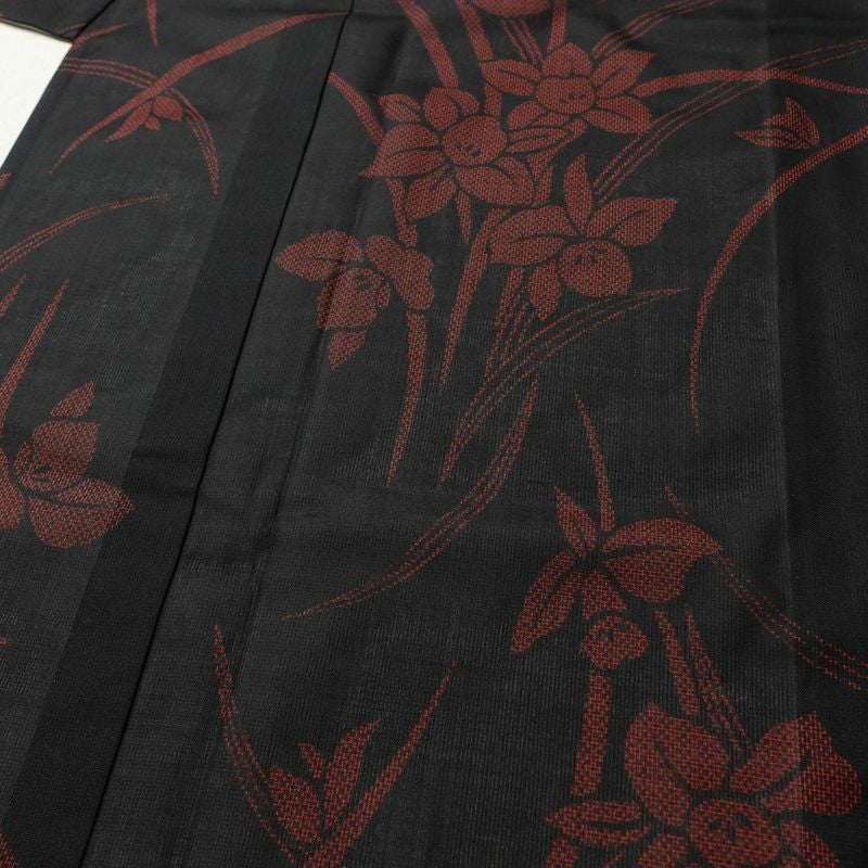 盛夏 良品 夏用 しつけ糸付き 正絹 花柄 単衣仕立て 身丈162.5cm 裄丈66.5cm 着物 黒_画像5