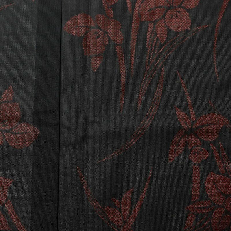 盛夏 良品 夏用 しつけ糸付き 正絹 花柄 単衣仕立て 身丈162.5cm 裄丈66.5cm 着物 黒_画像6