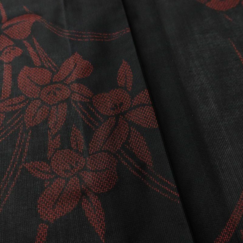 盛夏 良品 夏用 しつけ糸付き 正絹 花柄 単衣仕立て 身丈162.5cm 裄丈66.5cm 着物 黒_画像10