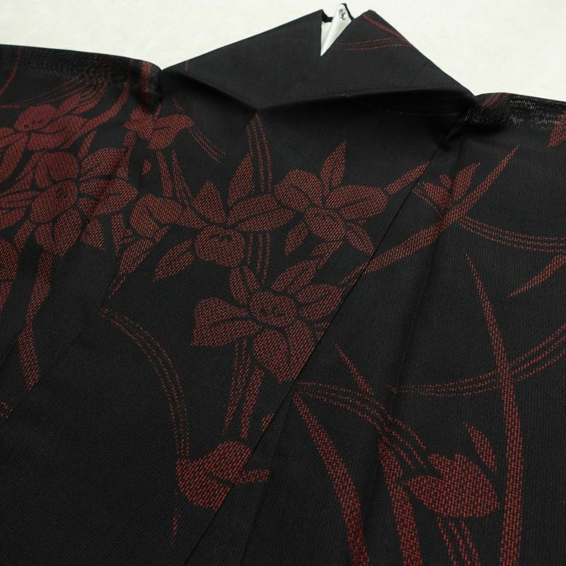 盛夏 良品 夏用 しつけ糸付き 正絹 花柄 単衣仕立て 身丈162.5cm 裄丈66.5cm 着物 黒_画像16