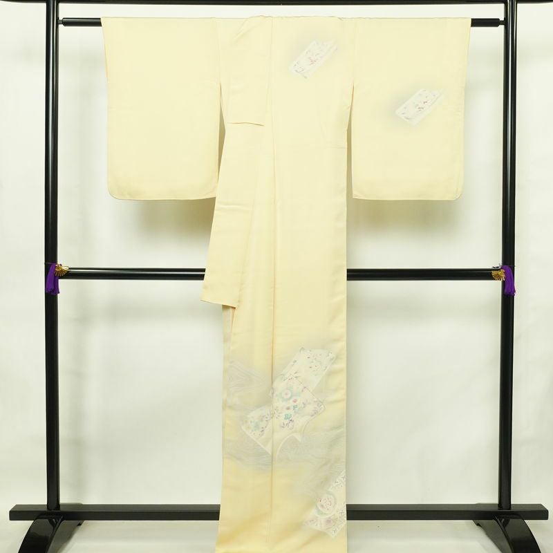 付け下げ 正絹 古典柄 袷仕立て 身丈168cm 裄丈69.5cm 刺繍 フォーマル 着物 クリーム_画像2