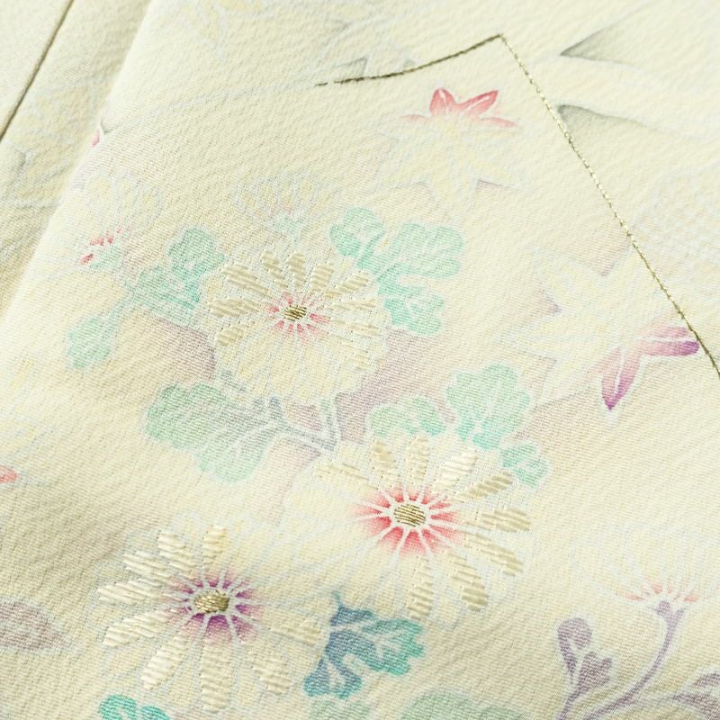 付け下げ 正絹 古典柄 袷仕立て 身丈168cm 裄丈69.5cm 刺繍 フォーマル 着物 クリーム_画像10