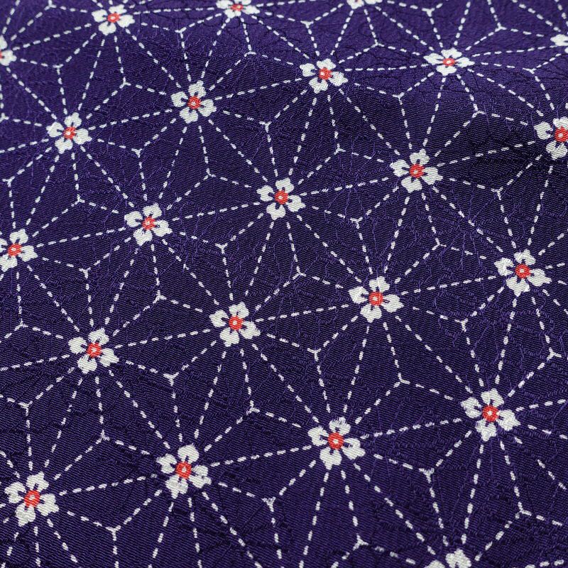 小紋 縮緬 正絹 麻の葉柄 袷仕立て 身丈147cm 裄丈62.5cm 着物 紫・藤色_画像7