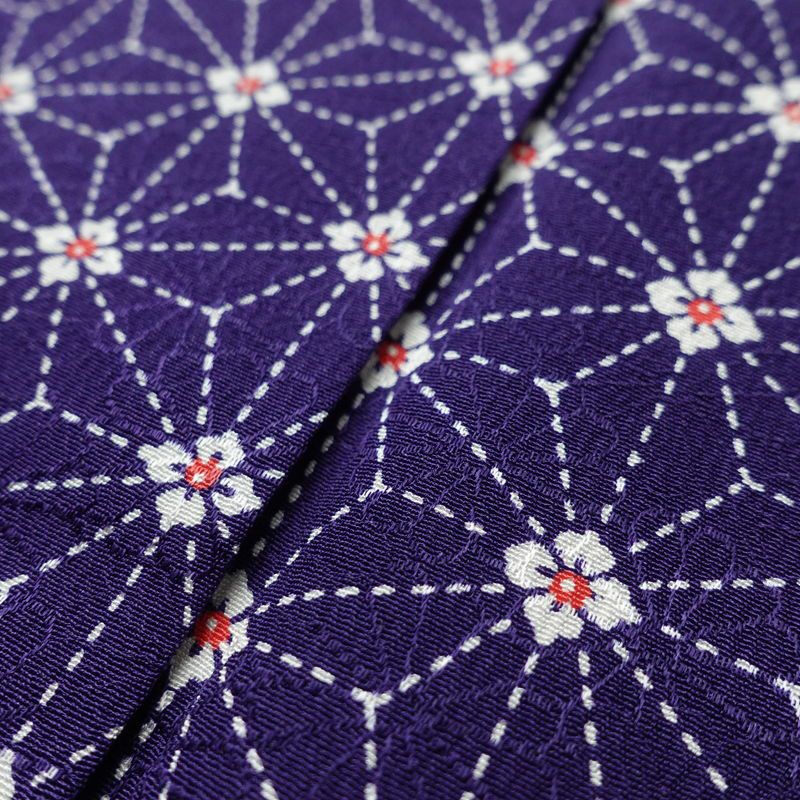 小紋 縮緬 正絹 麻の葉柄 袷仕立て 身丈147cm 裄丈62.5cm 着物 紫・藤色_画像9