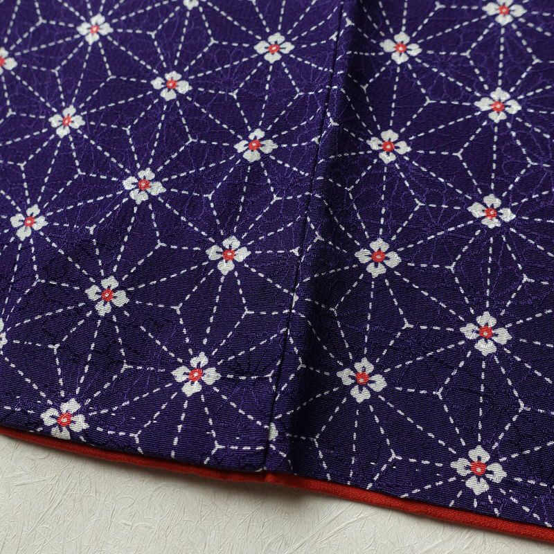 小紋 縮緬 正絹 麻の葉柄 袷仕立て 身丈147cm 裄丈62.5cm 着物 紫・藤色_画像11