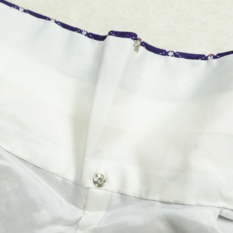 小紋 縮緬 正絹 麻の葉柄 袷仕立て 身丈147cm 裄丈62.5cm 着物 紫・藤色_画像19