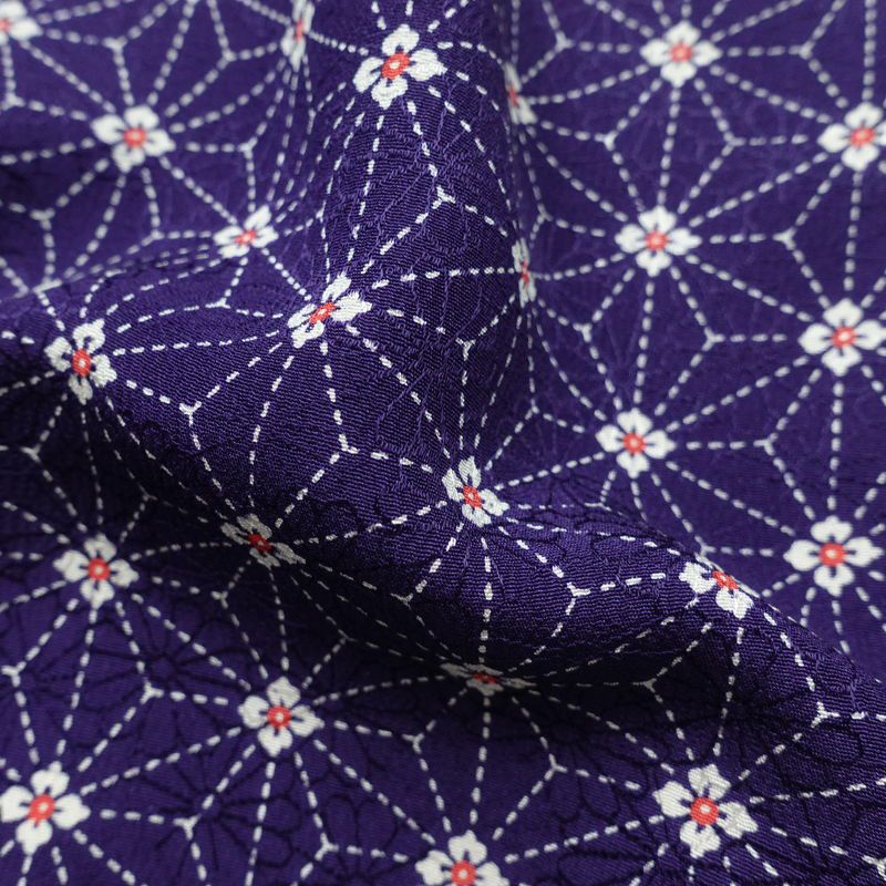 小紋 縮緬 正絹 麻の葉柄 袷仕立て 身丈147cm 裄丈62.5cm 着物 紫・藤色_画像21