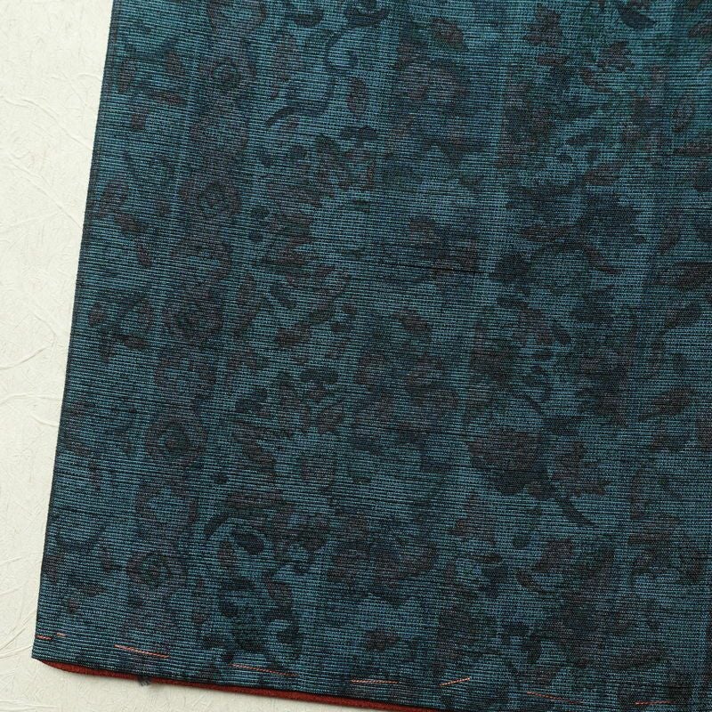単衣 紬 良品 正絹 花柄 単衣仕立て 胴抜き 身丈161cm 裄丈65cm 一部しつけ糸付き 着物 青・紺_画像12