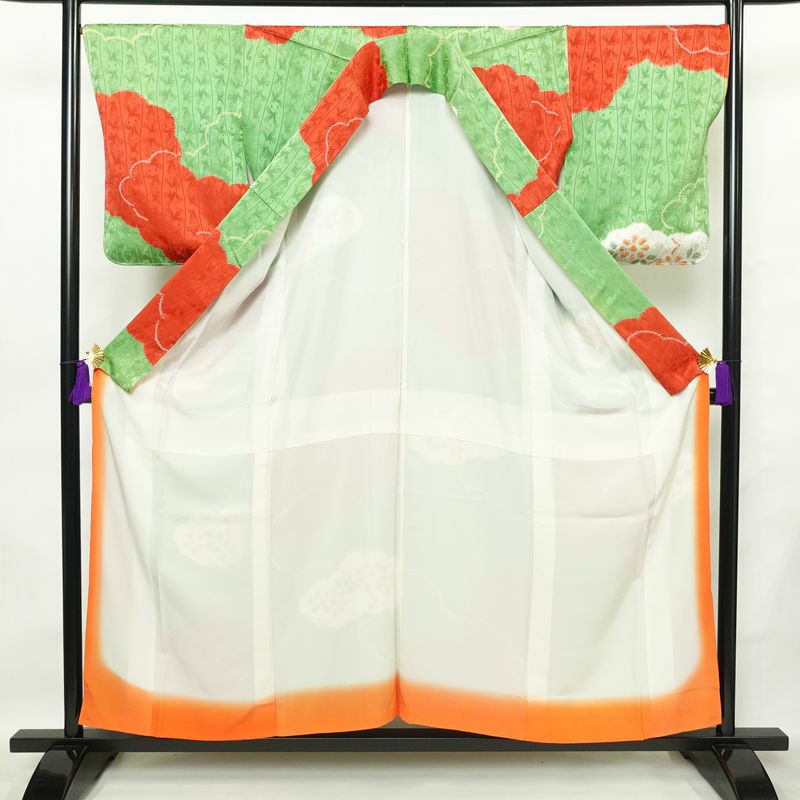 小紋 絞り 正絹 雲柄 袷仕立て 身丈155cm 裄丈68cm 一部しつけ糸付き 着物 多色使い_画像3