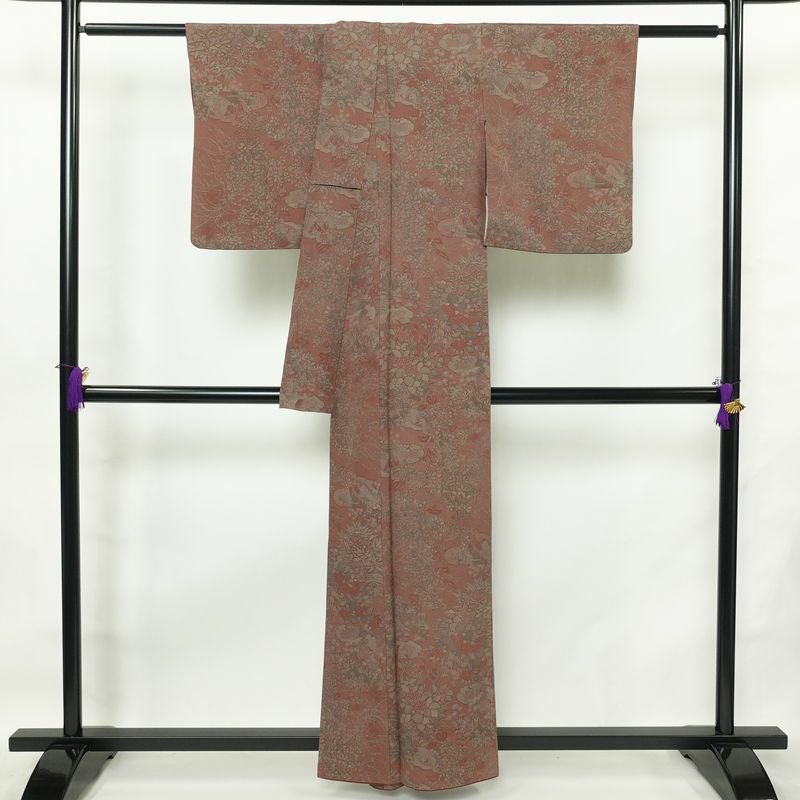 小紋 縮緬 正絹 人物・動物柄 袷仕立て 身丈159cm 裄丈64cm 着物 ピンク_画像2