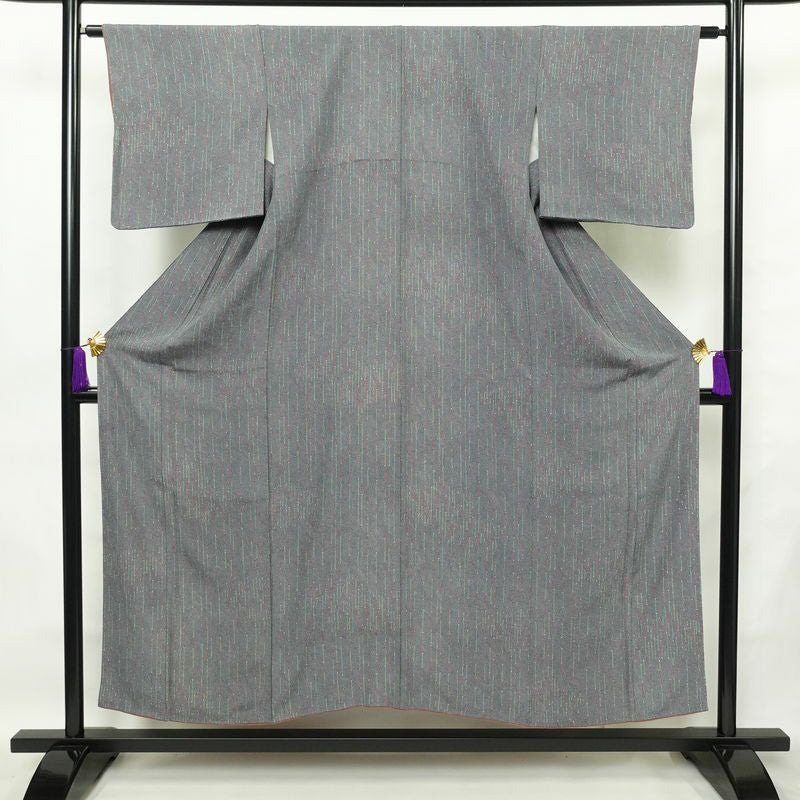 小紋 縮緬 正絹 幾何学柄・抽象柄 袷仕立て 身丈153cm 裄丈63cm 着物 青・紺_画像1