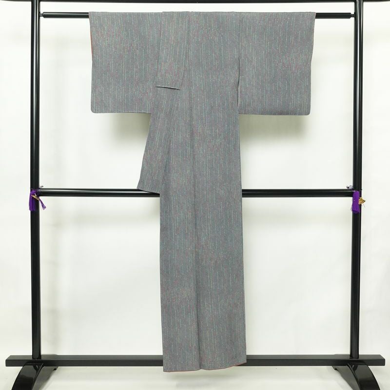 小紋 縮緬 正絹 幾何学柄・抽象柄 袷仕立て 身丈153cm 裄丈63cm 着物 青・紺_画像2