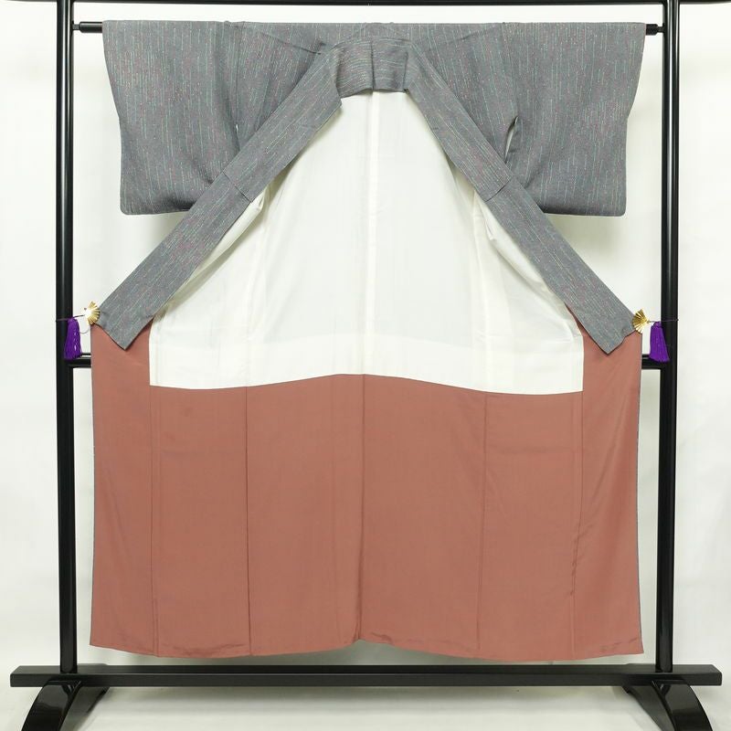 小紋 縮緬 正絹 幾何学柄・抽象柄 袷仕立て 身丈153cm 裄丈63cm 着物 青・紺_画像3