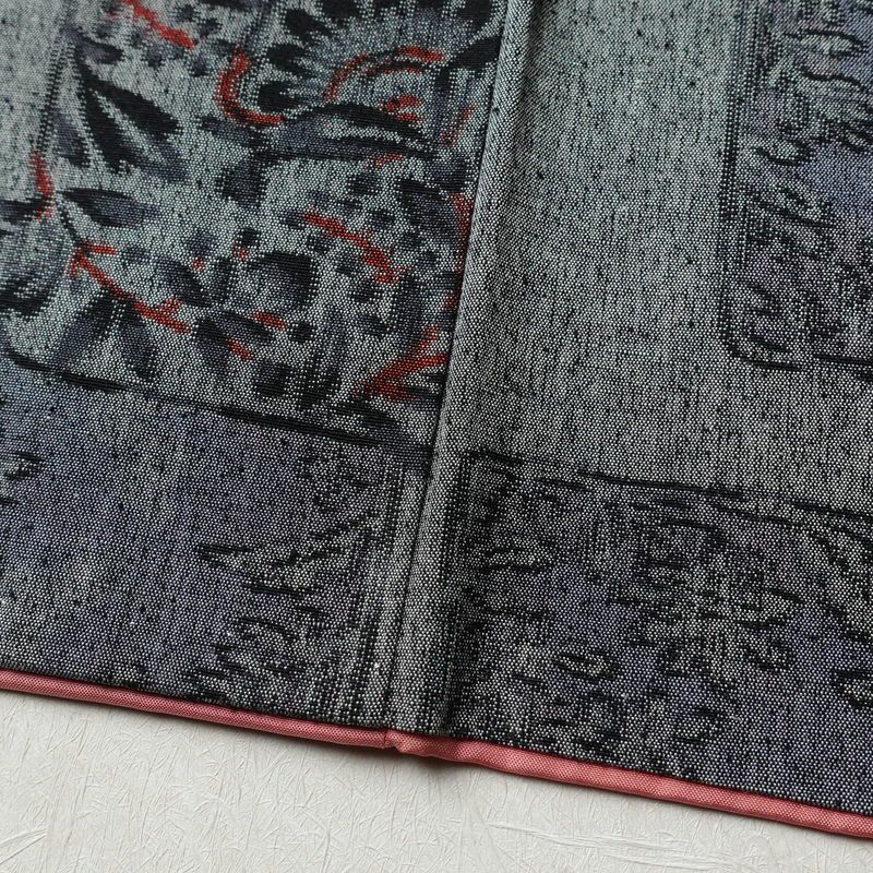 紬 正絹 木の葉・植物柄 袷仕立て 身丈159cm 裄丈66cm 着物 グレー_画像9