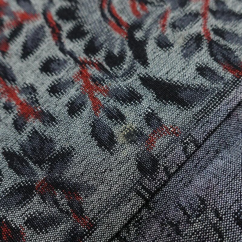 紬 正絹 木の葉・植物柄 袷仕立て 身丈159cm 裄丈66cm 着物 グレー_画像10