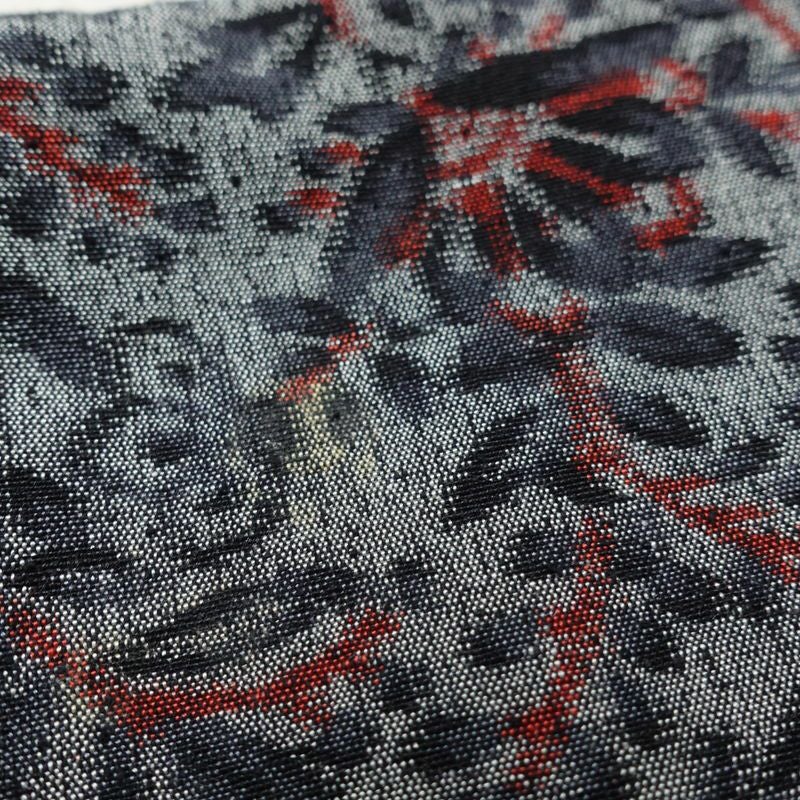 紬 正絹 木の葉・植物柄 袷仕立て 身丈159cm 裄丈66cm 着物 グレー_画像16