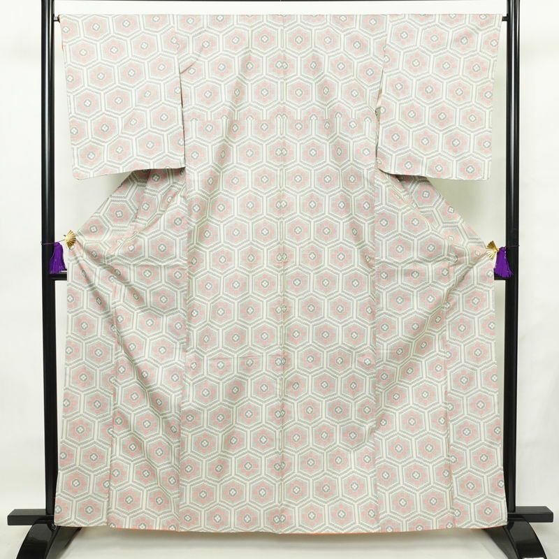 紬 しつけ糸付き 正絹 花柄 袷仕立て 身丈158.5cm 裄丈65.5cm 着物 多