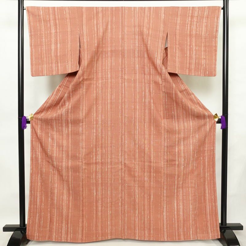 紬 正絹 縞柄・線柄 袷仕立て 身丈166cm 裄丈66.5cm 着物 ピンク_画像1