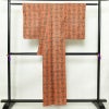小紋 良品 紬地 しつけ糸付き 正絹 木の葉・植物柄 袷仕立て 身丈155.5cm 裄丈63cm 着物 橙_画像2