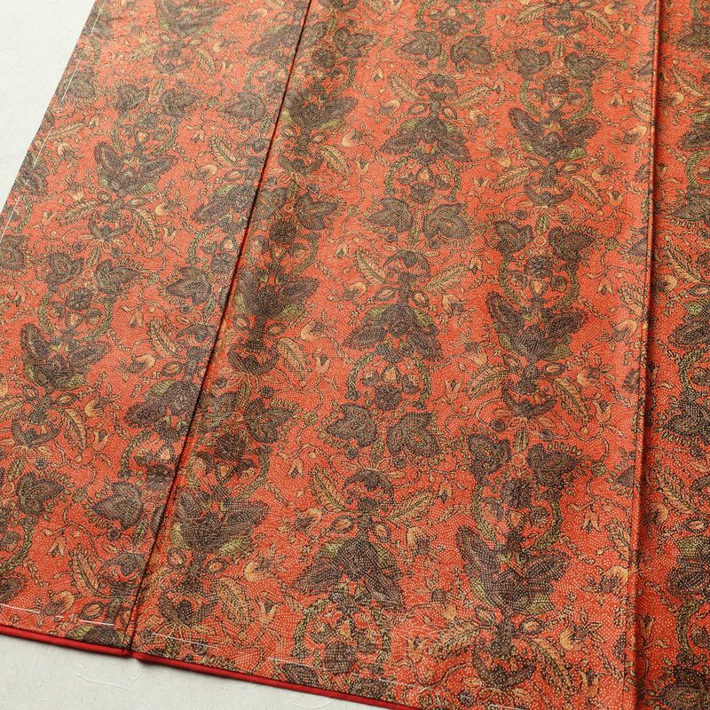 小紋 良品 紬地 しつけ糸付き 正絹 木の葉・植物柄 袷仕立て 身丈155.5cm 裄丈63cm 着物 橙_画像4