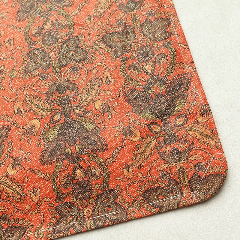 小紋 良品 紬地 しつけ糸付き 正絹 木の葉・植物柄 袷仕立て 身丈155.5cm 裄丈63cm 着物 橙_画像15