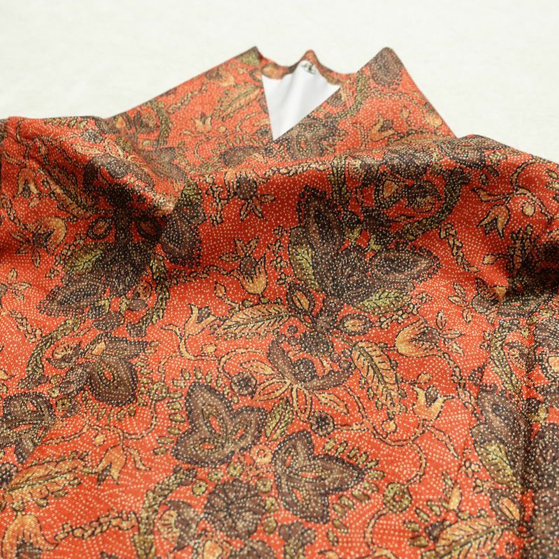 小紋 良品 紬地 しつけ糸付き 正絹 木の葉・植物柄 袷仕立て 身丈155.5cm 裄丈63cm 着物 橙_画像17
