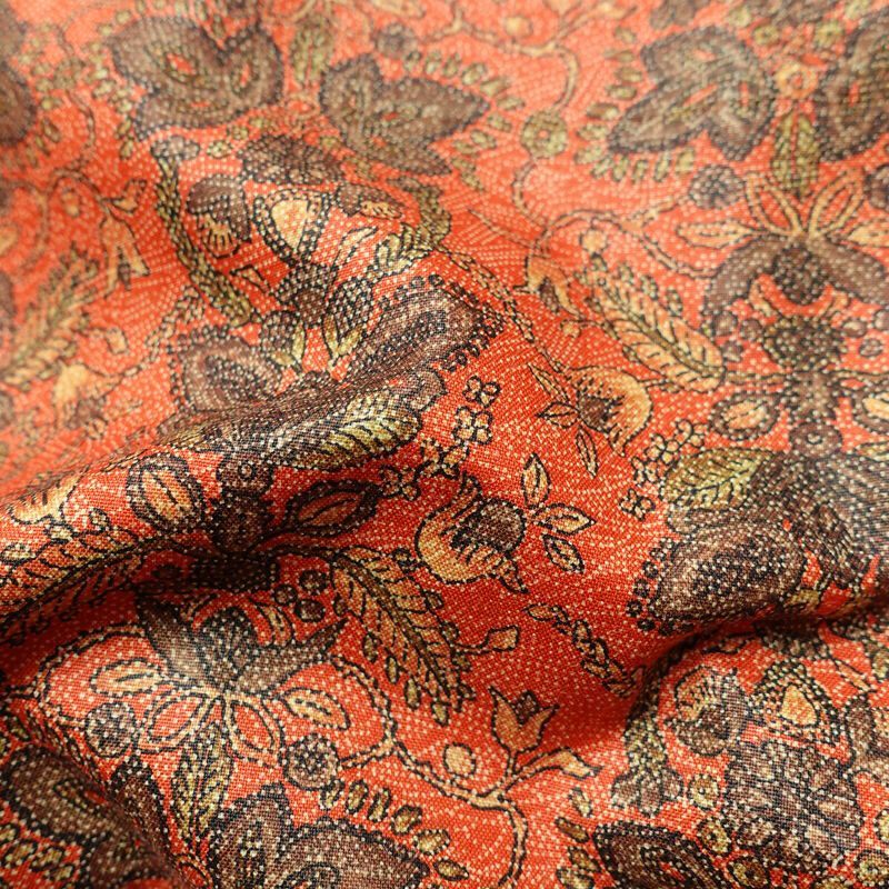 小紋 良品 紬地 しつけ糸付き 正絹 木の葉・植物柄 袷仕立て 身丈155.5cm 裄丈63cm 着物 橙_画像21