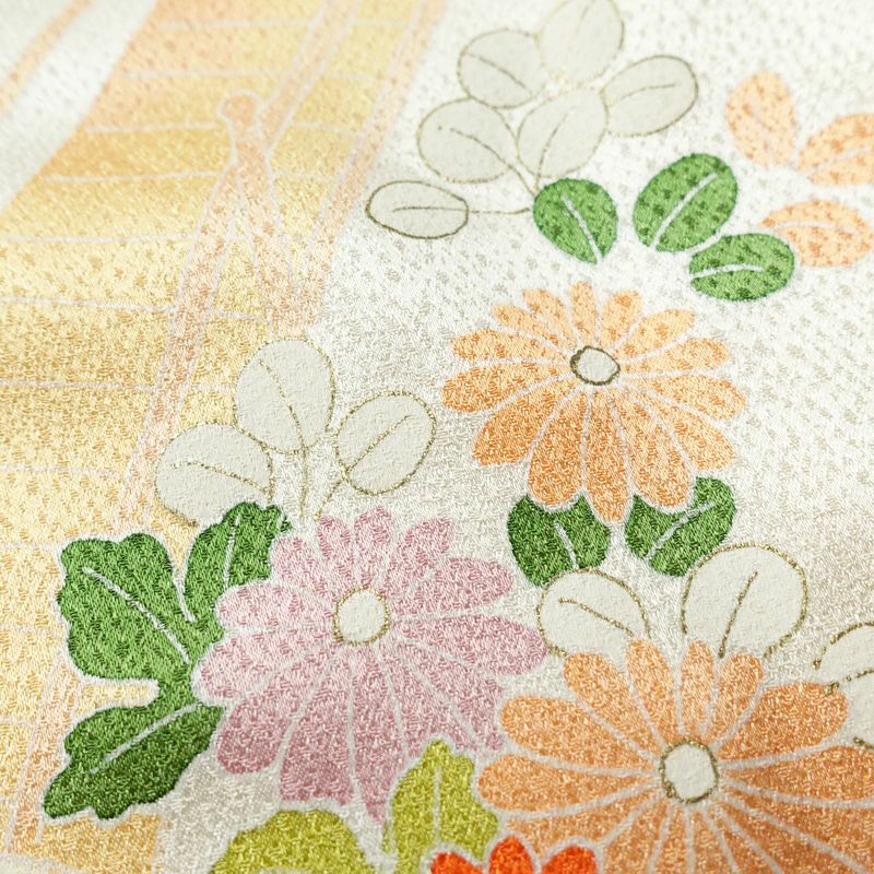 付け下げ 金駒刺繍 正絹 古典柄 袷仕立て 身丈167.5cm 裄丈65.5cm 箔 刺繍 金彩 フォーマル 着物 緑・うぐいす色_画像9