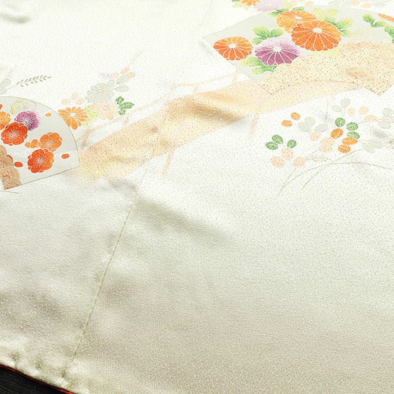 付け下げ 金駒刺繍 正絹 古典柄 袷仕立て 身丈167.5cm 裄丈65.5cm 箔 刺繍 金彩 フォーマル 着物 緑・うぐいす色_画像11