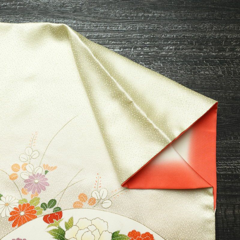 付け下げ 金駒刺繍 正絹 古典柄 袷仕立て 身丈167.5cm 裄丈65.5cm 箔 刺繍 金彩 フォーマル 着物 緑・うぐいす色_画像13