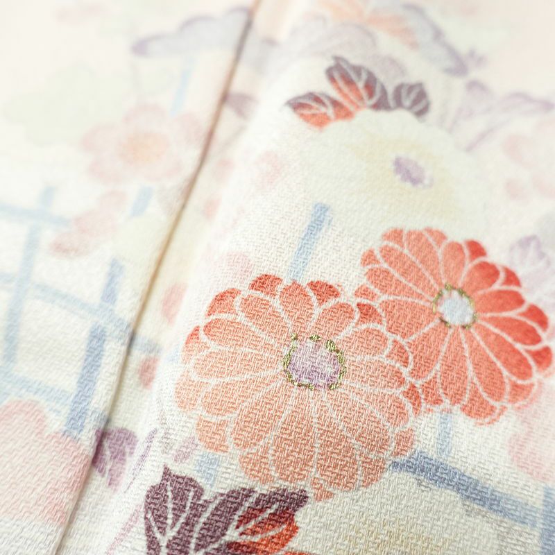 付け下げ 良品 しつけ糸付き 正絹 花柄 袷仕立て 身丈154.5cm 裄丈64cm フォーマル 着物 ピンク_画像9