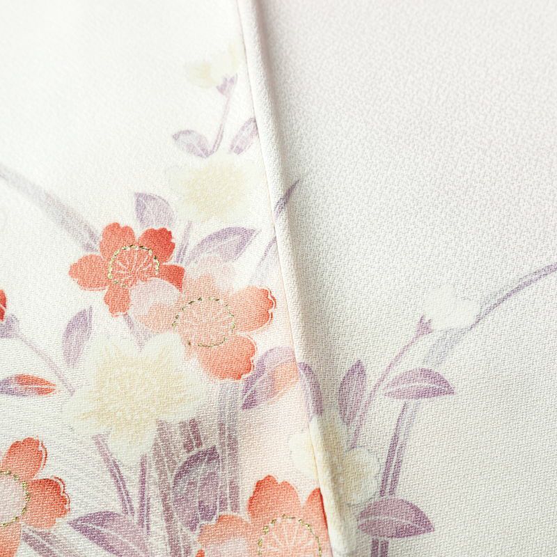 付け下げ 良品 しつけ糸付き 正絹 花柄 袷仕立て 身丈154.5cm 裄丈64cm フォーマル 着物 ピンク_画像11