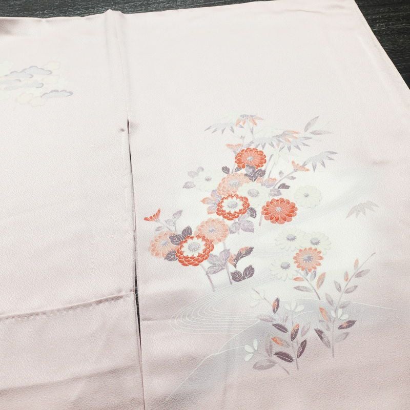 付け下げ 良品 しつけ糸付き 正絹 花柄 袷仕立て 身丈154.5cm 裄丈64cm フォーマル 着物 ピンク_画像13