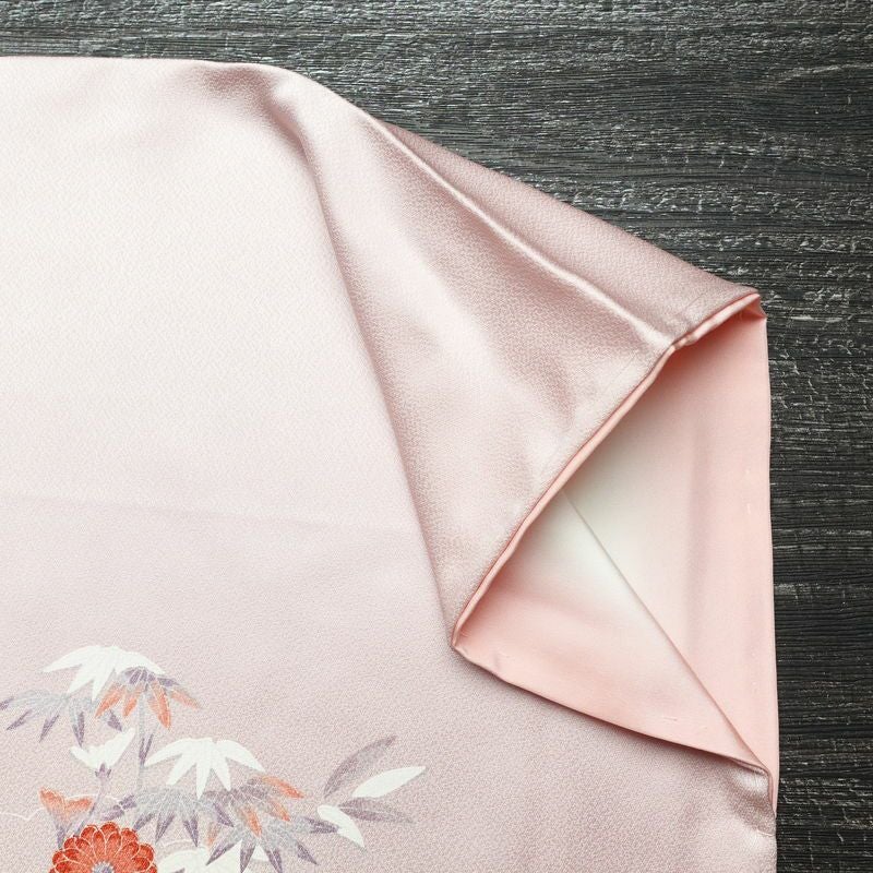 付け下げ 良品 しつけ糸付き 正絹 花柄 袷仕立て 身丈154.5cm 裄丈64cm フォーマル 着物 ピンク_画像14