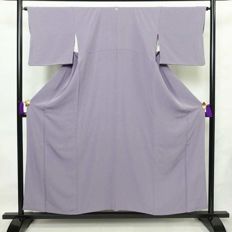 色無地 縮緬 一つ紋付き 正絹 無地 袷仕立て 身丈155cm 裄丈64.5cm 共八掛 フォーマル 着物 紫・藤色_画像1