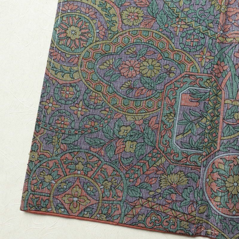 小紋 しつけ糸付き 紬地 正絹 木の葉・植物柄 袷仕立て 身丈159cm 裄丈65.5cm 着物 多色使い_画像12