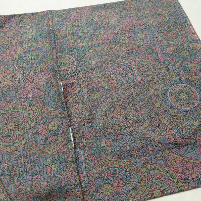 小紋 しつけ糸付き 紬地 正絹 木の葉・植物柄 袷仕立て 身丈159cm 裄丈65.5cm 着物 多色使い_画像13